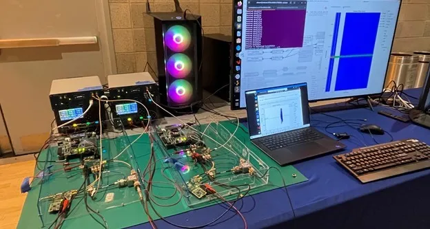 The SIGCOMM demo showing packet transfer between two full-duplex nodes.